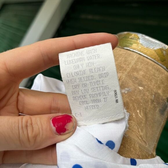 Vintage 80s Pykettes White & Blue Polka Dot Short Sleeve Blouse XL USA - Picture 9 of 9